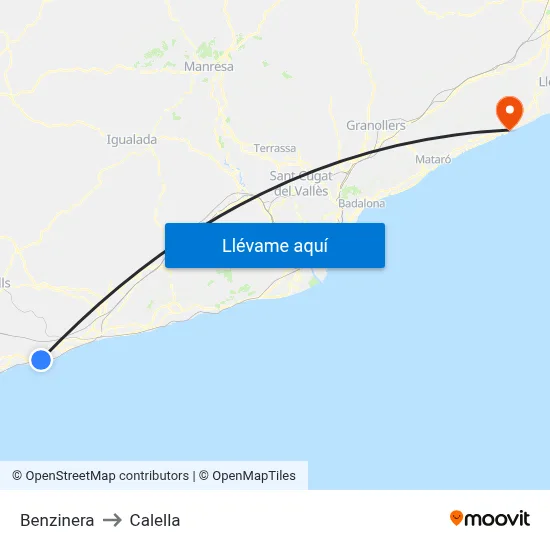 Benzinera to Calella map