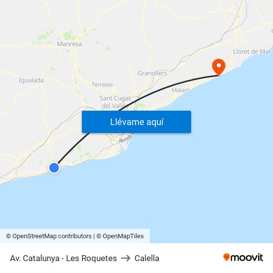 Av. Catalunya - Les Roquetes to Calella map