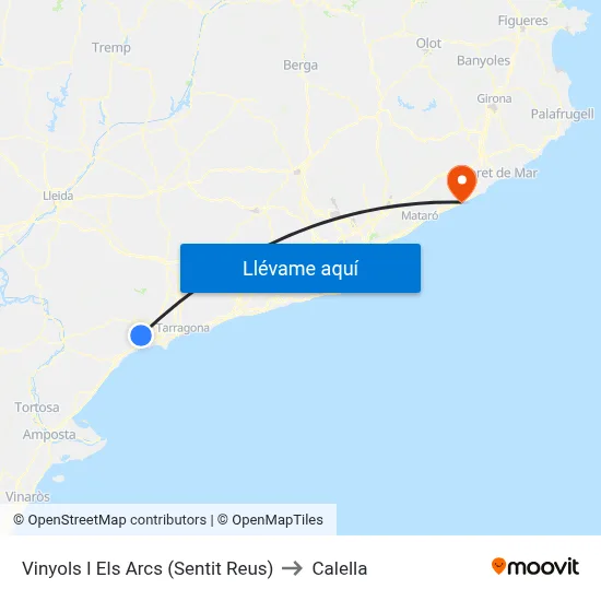 Vinyols I Els Arcs (Sentit Reus) to Calella map