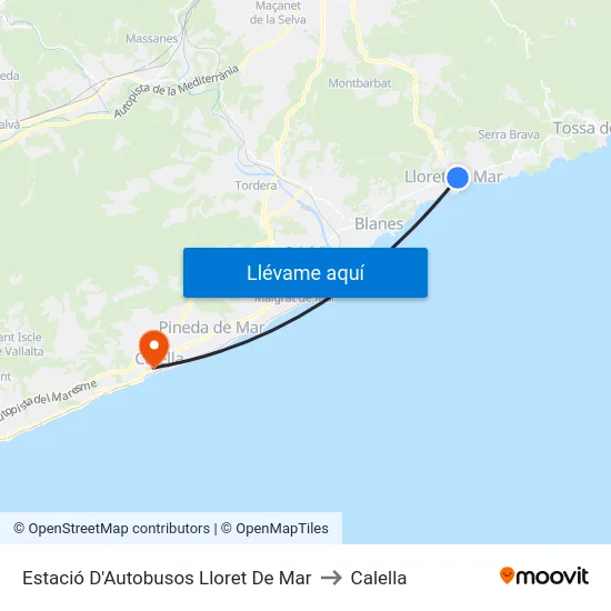 Estació D'Autobusos Lloret De Mar to Calella map