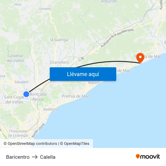 Baricentro to Calella map