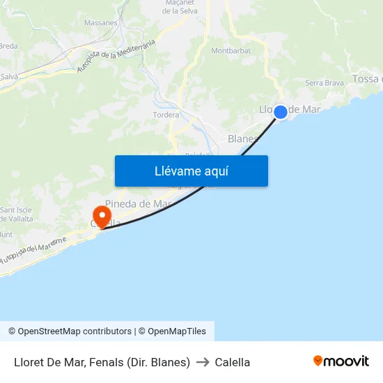 Lloret De Mar, Fenals (Dir. Blanes) to Calella map