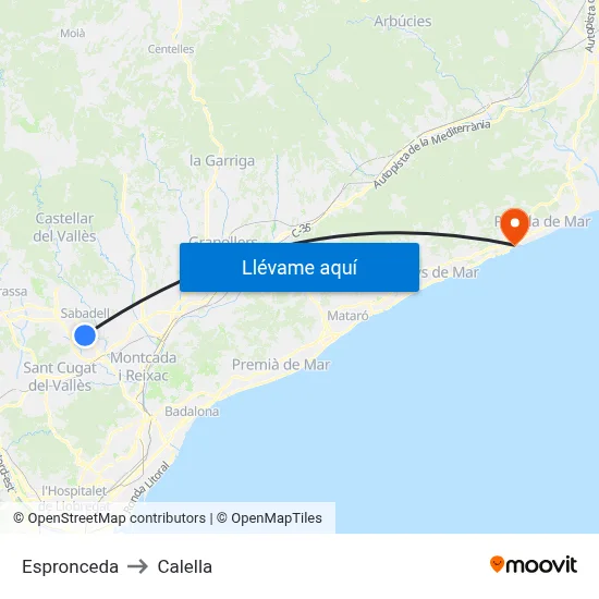 Espronceda to Calella map