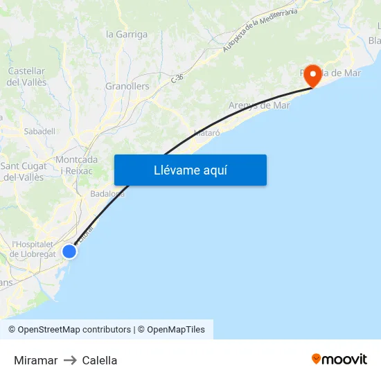 Miramar to Calella map