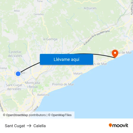 Sant Cugat to Calella map