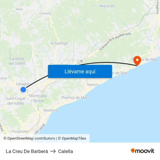 La Creu De Barberà to Calella map