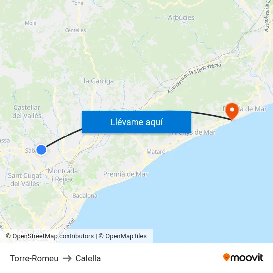 Torre-Romeu to Calella map