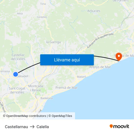 Castellarnau to Calella map