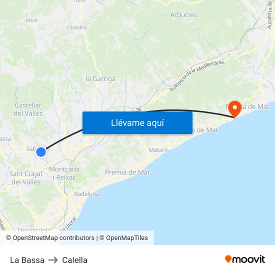 La Bassa to Calella map