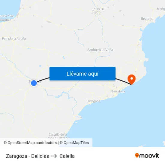 Zaragoza - Delicias to Calella map