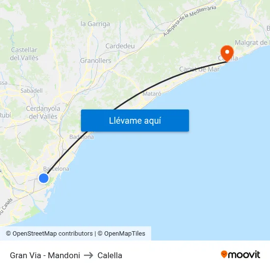 Gran Via - Mandoni to Calella map