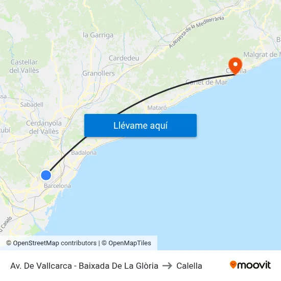 Av. De Vallcarca - Baixada De La Glòria to Calella map