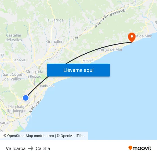 Vallcarca to Calella map