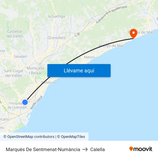 Marquès De Sentmenat-Numància to Calella map