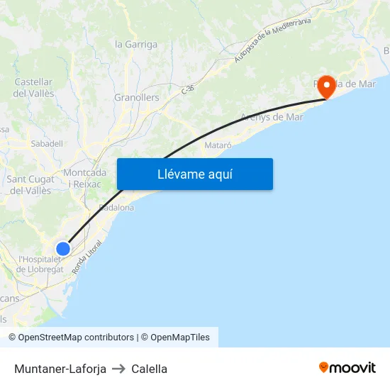 Muntaner-Laforja to Calella map