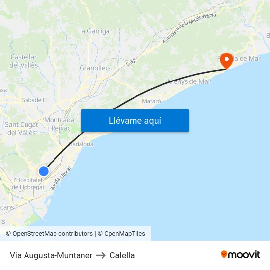 Via Augusta-Muntaner to Calella map