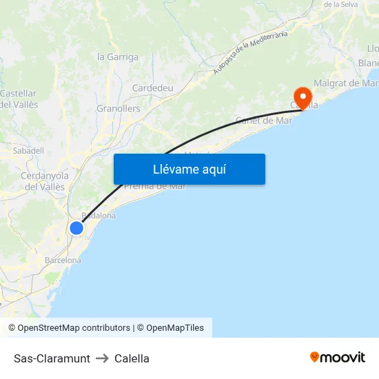 Sas-Claramunt to Calella map