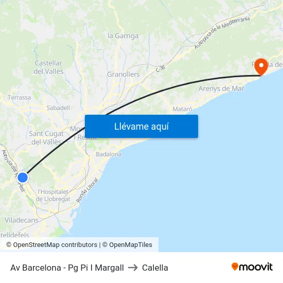 Av Barcelona - Pg Pi I Margall to Calella map