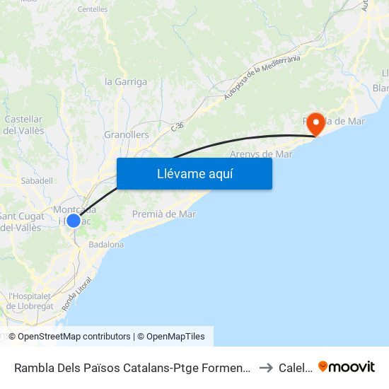 Rambla Dels Països Catalans-Ptge Formentera to Calella map