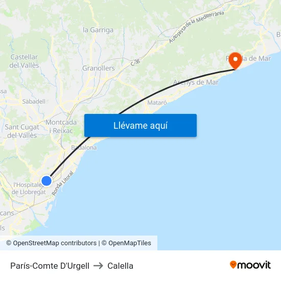 París-Comte D'Urgell to Calella map