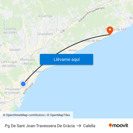 Pg De Sant Joan-Travessera De Gràcia to Calella map