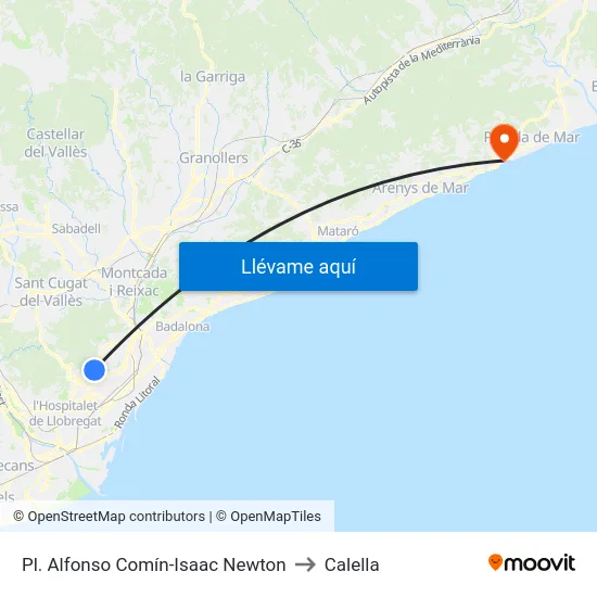 Pl. Alfonso Comín-Isaac Newton to Calella map