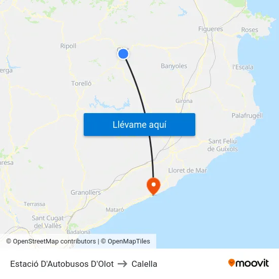 Estació D'Autobusos D'Olot to Calella map