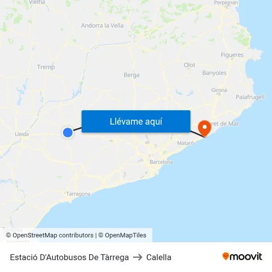 Estació D'Autobusos De Tàrrega to Calella map