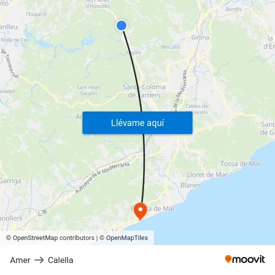 Amer to Calella map