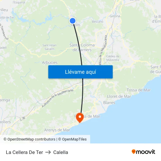 La Cellera De Ter to Calella map