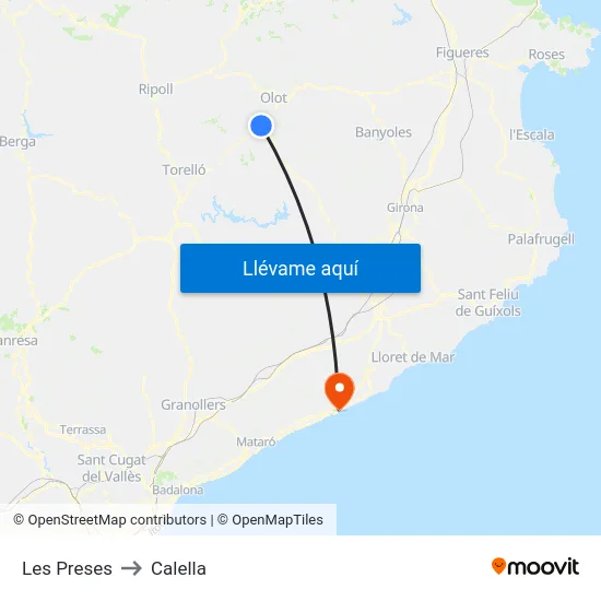 Les Preses to Calella map