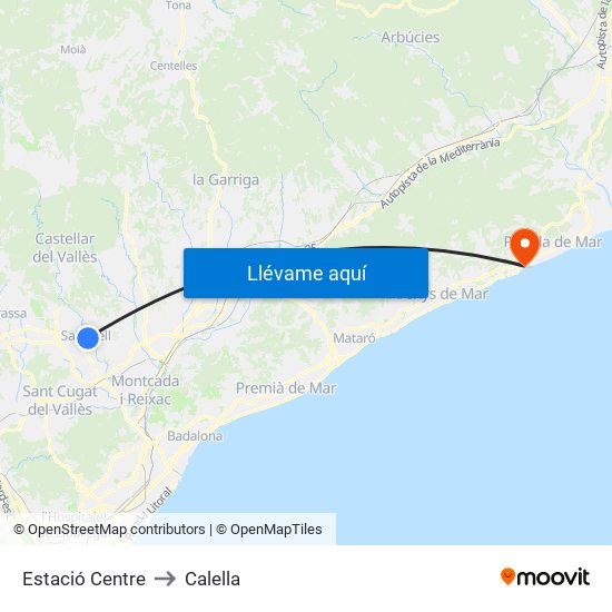 Estació Centre to Calella map