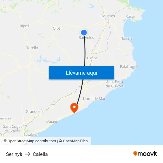 Serinyà to Calella map
