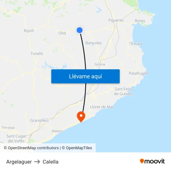Argelaguer to Calella map