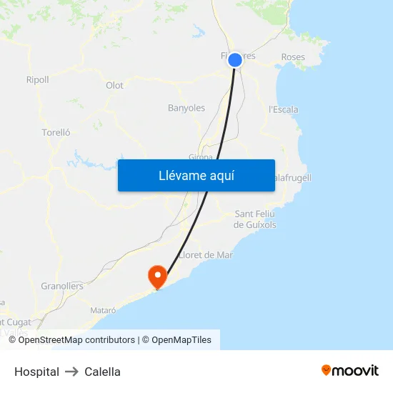 Hospital to Calella map