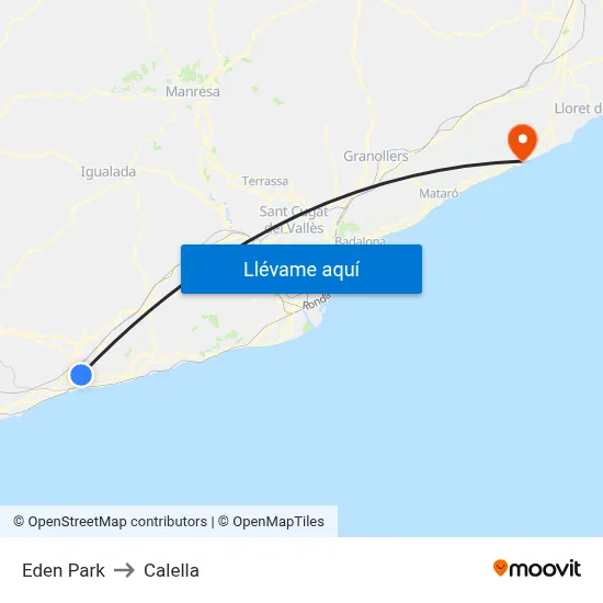Eden Park to Calella map