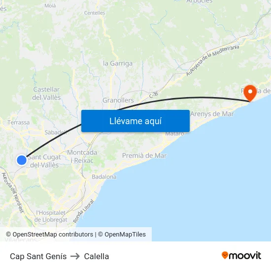 Cap Sant Genís to Calella map