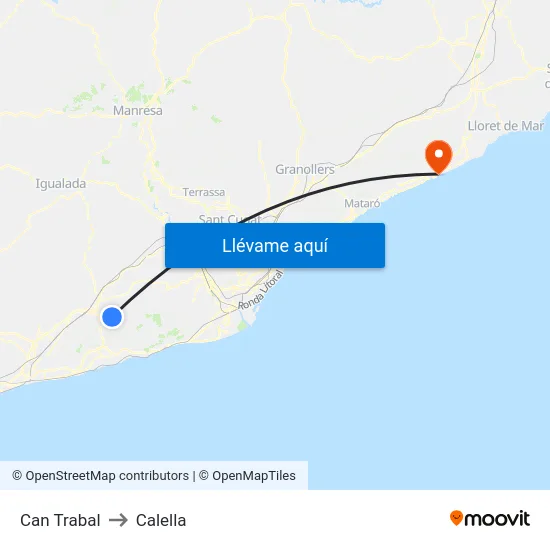 Can Trabal to Calella map