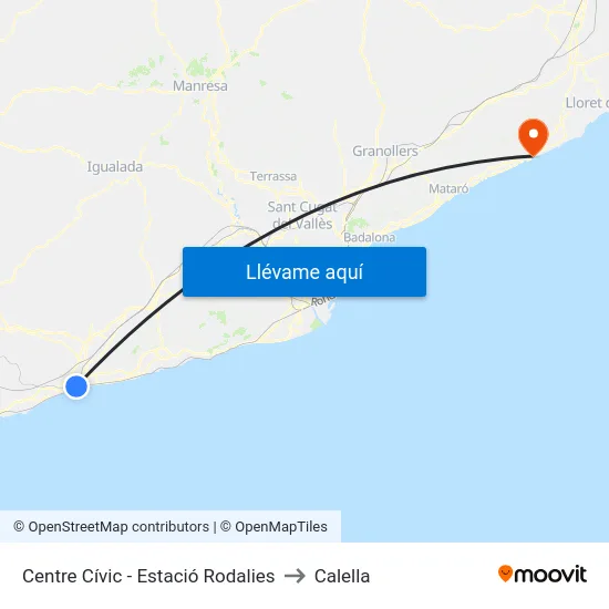 Centre Cívic - Estació Rodalies to Calella map