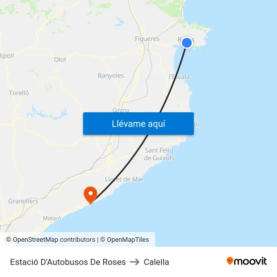 Estació D'Autobusos De Roses to Calella map