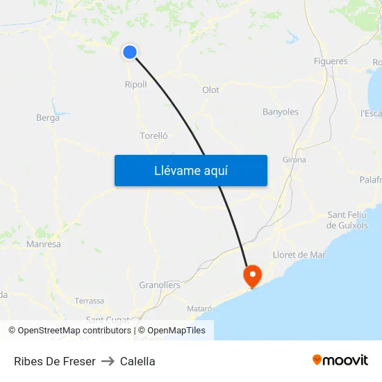 Ribes De Freser to Calella map