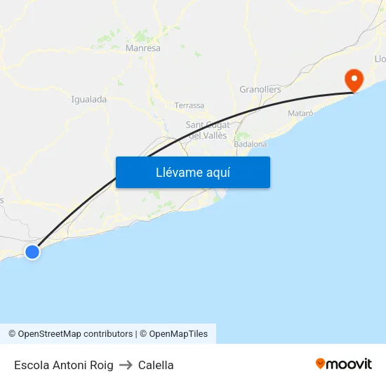 Escola Antoni Roig to Calella map