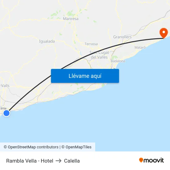 Rambla Vella - Hotel to Calella map