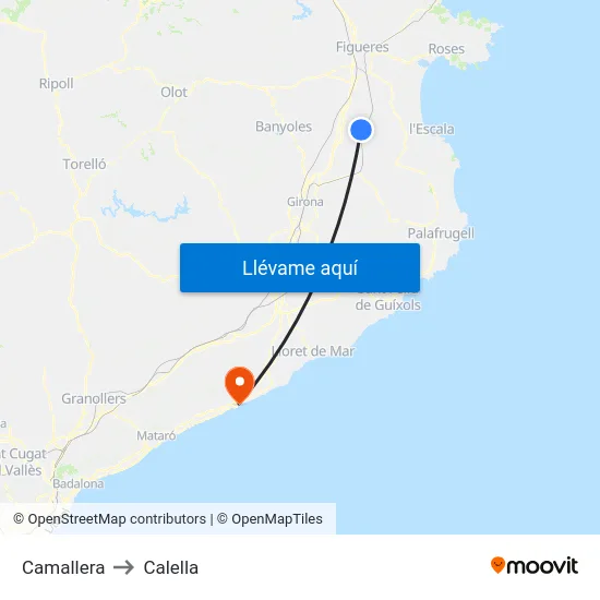 Camallera to Calella map