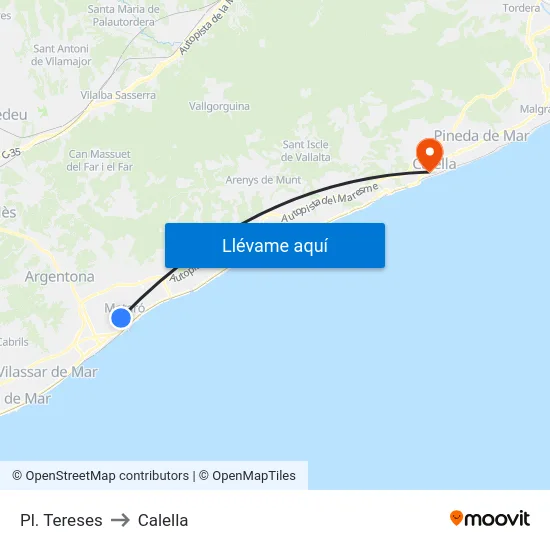 Pl. Tereses to Calella map