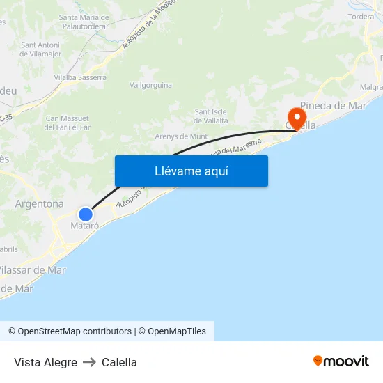 Vista Alegre to Calella map