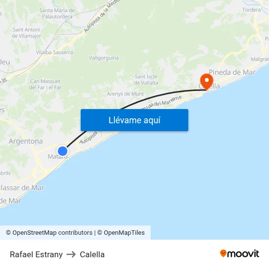 Rafael Estrany to Calella map