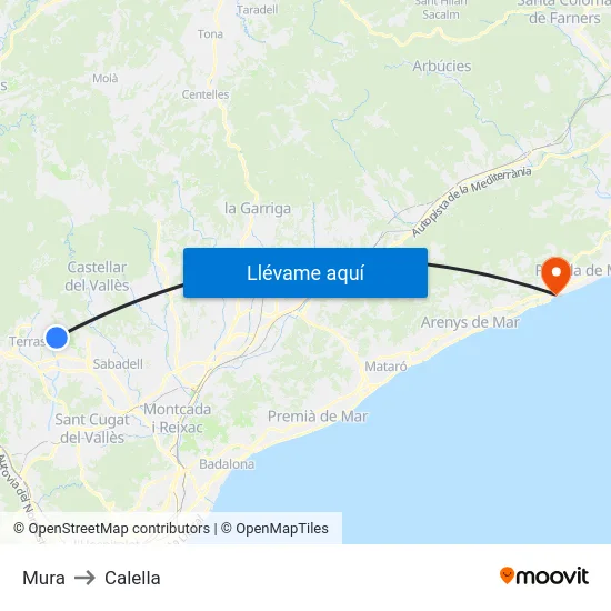 Mura to Calella map