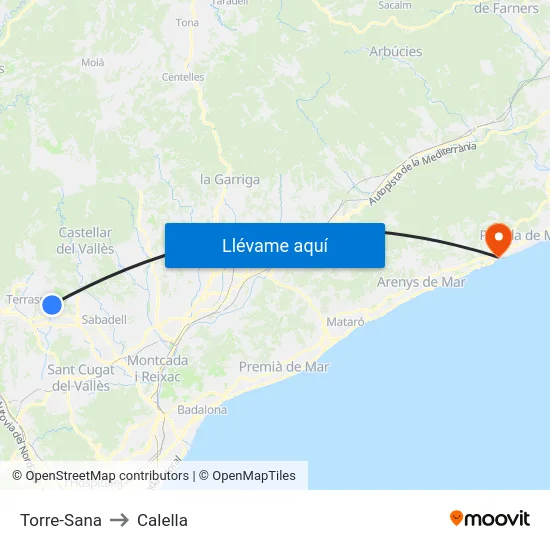 Torre-Sana to Calella map