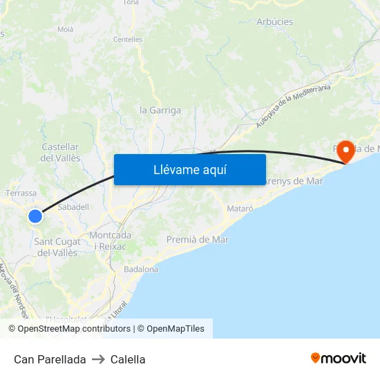 Can Parellada to Calella map